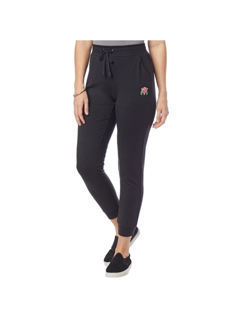 Badgley Mischka Women's French Terry Black Jogger Pant with Pockets XL New